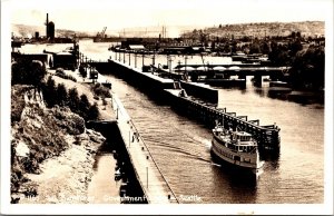 Real Photo Postcard S.S. Sightseer Government Locks in Seattle Washington~930