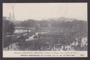 FRANCE, Vintage postcard, American independence day in Paris, WWI