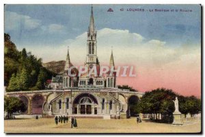 Old Postcard Lourdes Basilica and the Rosary