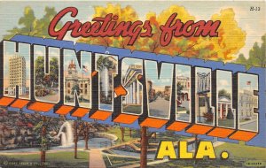 J53/ Huntsville Alabama Postcard c1930-50s Linen Large Letter Greetings 264