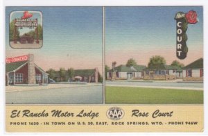 El Rancho Rose Court Motel  US 30 Rock Springs Wyoming postcard