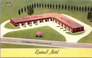 Linen Postcard Restwell Motel in Vincennes, Indiana~105