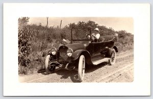 1916 License Plate #166625 Lady Drives Reo Automobile?~3 American Flags~RPPC