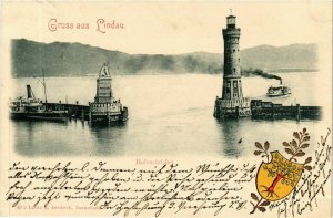 CPA AK Gruss aus LINDAU BODENSEE Hafeneinfahrt EMBOSSED GERMANY (866369)