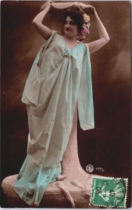 Beautiful Lady Glamour Coloured Art Nouveau Vintage RPPC C206