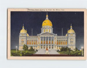 Postcard Iowa State Capitol Building by Night, Des Moines, Iowa, USA