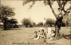 Hartford CT Girl Scouts Camp Merritt Real Photo Postcard Climbing Tree