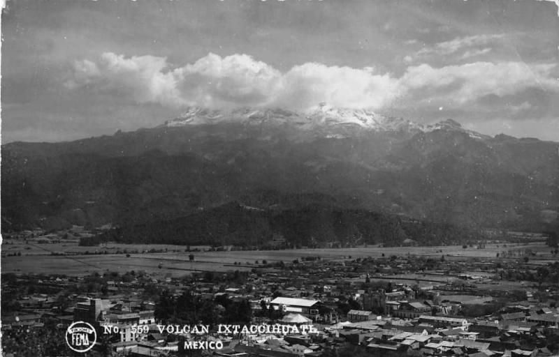 Ixtaccihuatl Volcano Mexico scenic view also showing town real photo pc Z18503