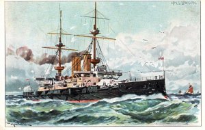 Bavaria Postcard Royal Navy HMS London c1908 Lovely Webb Art