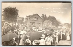 Farley Iowa~Crowd @ Catholic Church Dedication~Construction~Homes~c1912 RPPC 