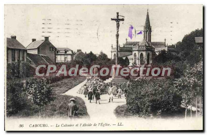 Old Postcard Cabourg Calvary And I'Abside From I'Eglise