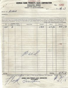 1967 GEORGIA FARM PRODUCTS SALES CORPORATION THOMASTON GEORGIA INVOICE 16-28 