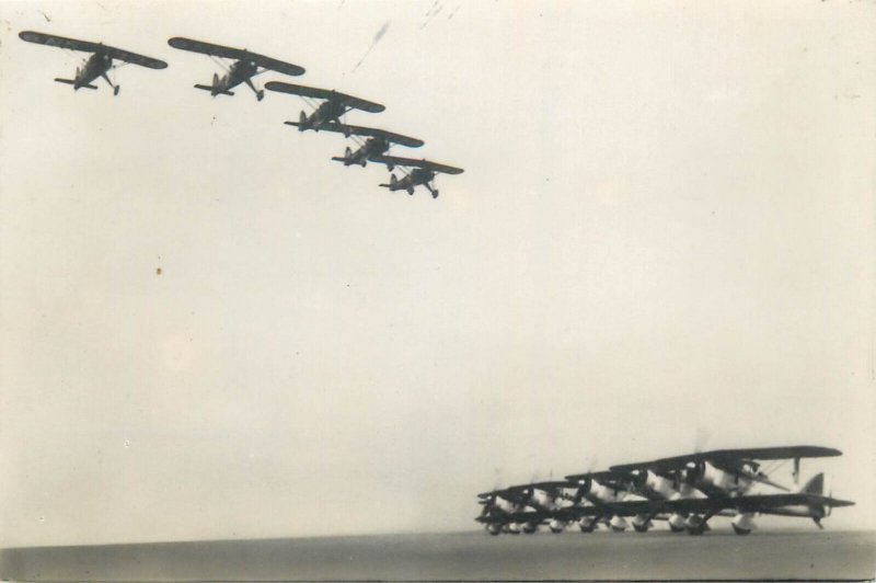 French aviation Morane Saulnier monoplane squadron in flight real photo postcard