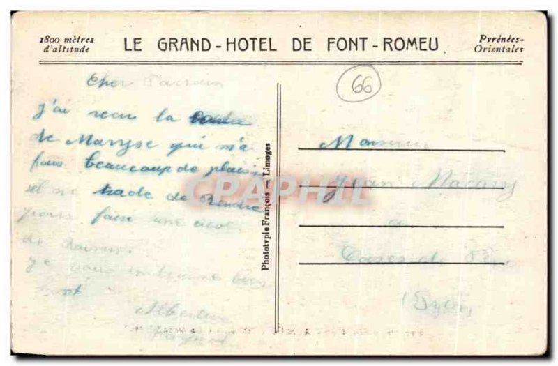 Old Postcard Font Romeu Grand Hotel