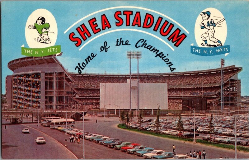 Shea Stadium, NY Jets, NY Mets Home of Champions c1964 Vintage Postcard L55 