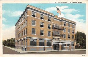 C14/ Columbus Nebraska Ne Postcard 1932 The Evans Hotel Building