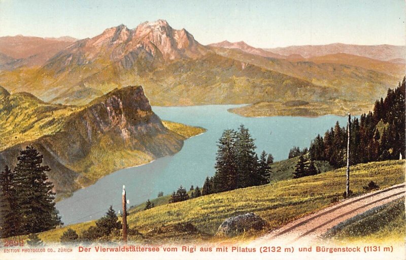 A041 Switzerland Vierwaldstaettersee lake Rigi Pilatus Buergenstock postcard