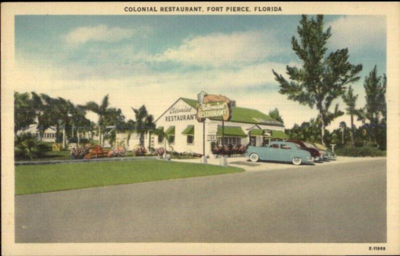Fort Pierce FL Colonial Restaurant Roadside Linen Postcard