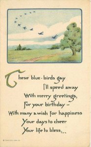 Arts Crafts Bluebirds Saying 1915 Artist impression Postcard 21-638