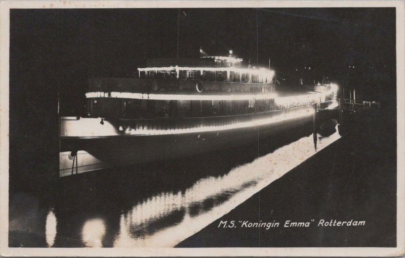 RPPC Postcard Ship MS Koningin Emma Rotterdam