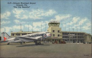 Orlando Florida FL Municipal Airport Eastern Airlines Linen Vintage Postcard