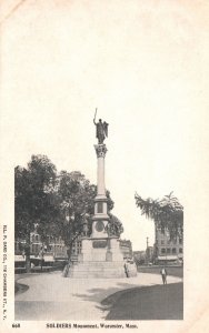 Vintage Postcard Soldiers Monument Statue Worcester Massachusetts MA Attraction