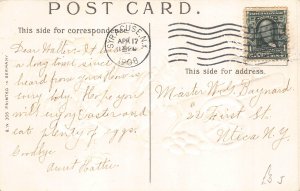 Easter 1908 Humanized Rabbits Soldier Chicken Canon Eggs embossed postcard B886