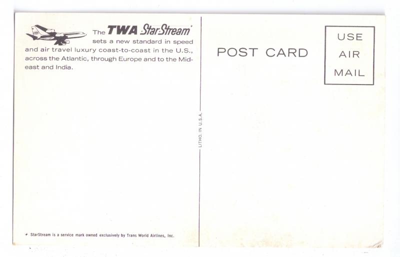 TWA Star Stream Boeing 707 Jet Airliner Airplane Vintage Aviation Postcard