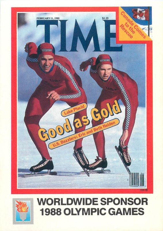 TIME Magasine Postcard Sponsor 1988 Olympic Games US Dazzlers Eric & Beth Heiden