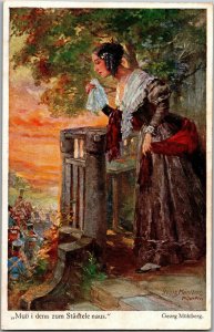 Georg Mühlberg Woman Watching Soldiers March to Battle Postcard A12 