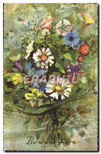 Old Postcard Bonne Fete Flowers