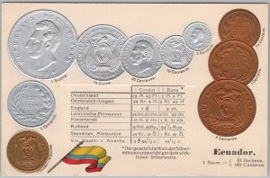 Ecuador Vintage Embossed Coin Card Postcard M.H. Berlihn-Schbg German Made H82