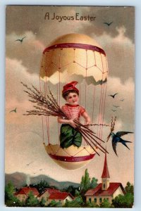 Burlington VT Postcard Easter Hot Air Balloon Boy Pipe Berry Bird Embossed