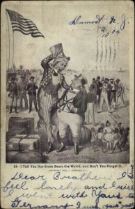 Uncle Sam & John Bull OUR STOCK BEATS THE WORLD c1905 Postcard