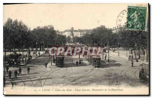 Old Postcard Lyon Cours du Midi Place Carnot Monument of the Republic Tram