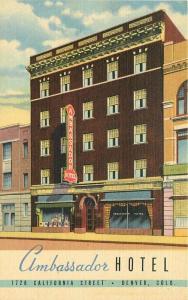 Ambassador Hotel roadside Denver Colorado Teich Linen Postcard 2278