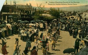 1914 Watching Parade,  Harvest Dance By Pueblo Indians Santa Clara Vtg Postcard