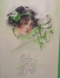 St Patrick's Day Postcard Erin Go Bragh Ireland Nash Ser 29 Lady Pipe Smoke 1916