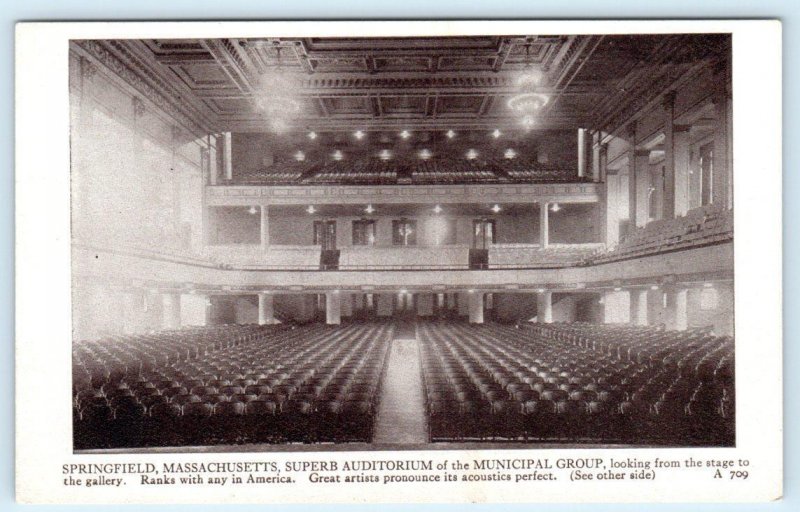 SPRINGFIELD, Massachusetts MA ~ Municipal Group AUDITORIUM Interior Postcard