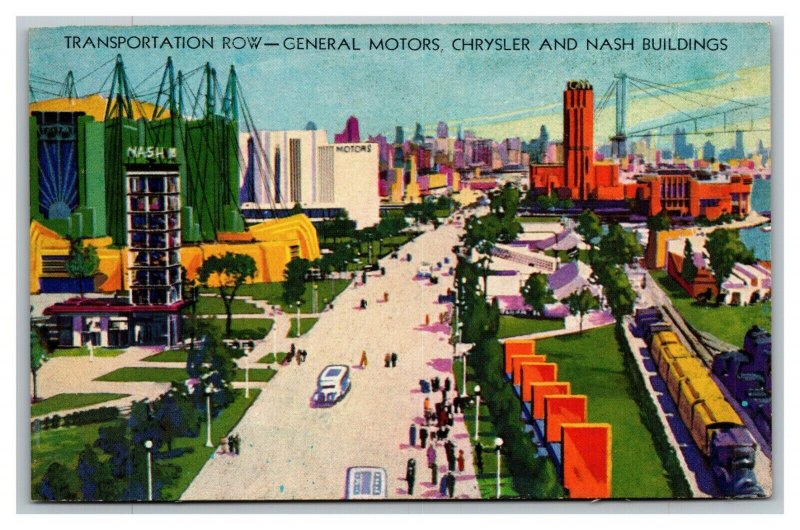 Vintage 1930's Postcard Transportation Row General Motors Chrysler Nash Bldgs