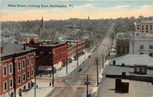 Burlington Vermont 1909 Postcard Main Street East Buildings Telephone Poles