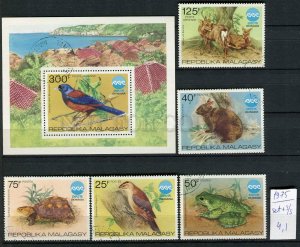 266135 MADAGASKAR 1975 year used stamps set+S/S BIRDS FROG