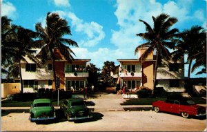 Vtg Hollywood Beach Florida FL Beverly Gardens Apartments 1950 Old Cars Postcard