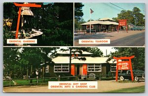 Dennisport MA~Cape Cod~Oriental Gift Shoppe~Arts Garden Club~Sign~1950s Postcard