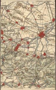 Germany Map - Blankenburg & Quedlinburg Area c1910 Postcard