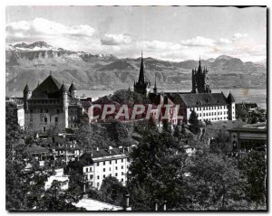 Modern Postcard Lausanne general view and the Alps