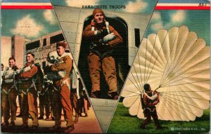 Vtg Curt Teich Linen Postcard WWII Propaganda V Series Parachute Troops