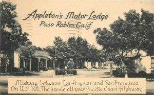 Postcard 1953 California Paso Robles Appleton's Motor Lodge occupation 23-13154