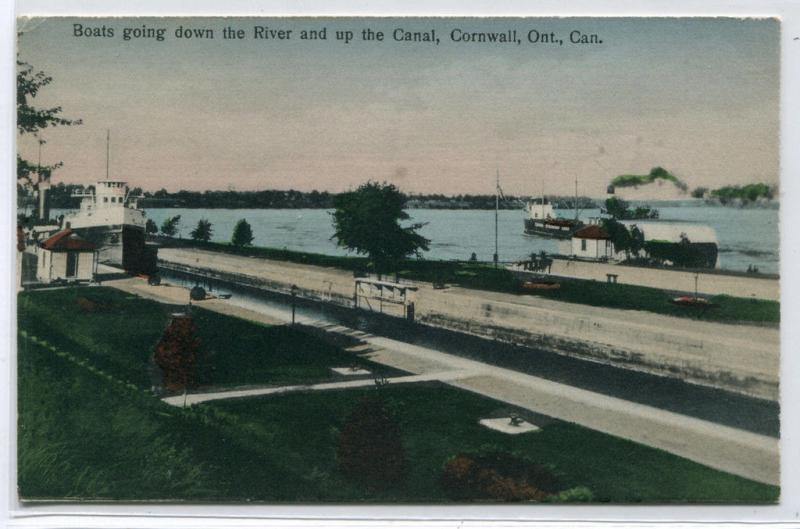 Steamers in River and Canal Cornwall Ontario Canada 1910c postcard