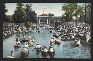 Band Concert People in Stands & Canoes Belle Isle Detroit MI Used c1909